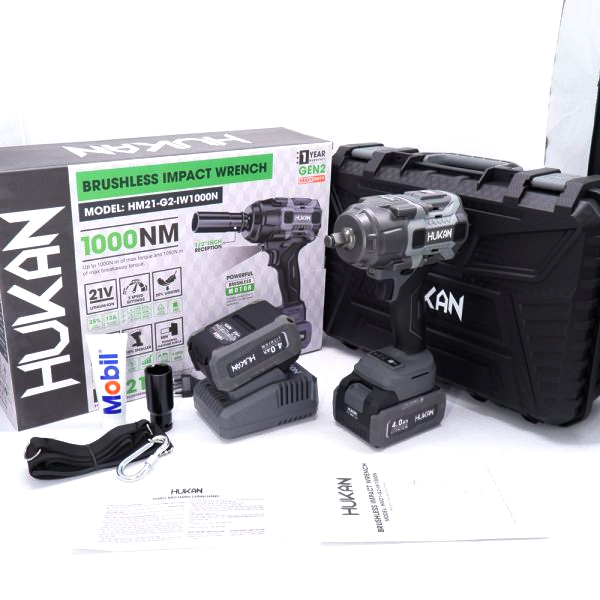 Máy vặn bu lông dùng pin 21V Hukan HM21-G2-IW1000N (2 Pin 4.0Ah, 1 Sạc)