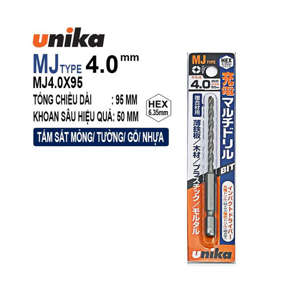 Mũi khoan đa năng 4.0x95mm chuôi lục giác Unika MJ4.0x95