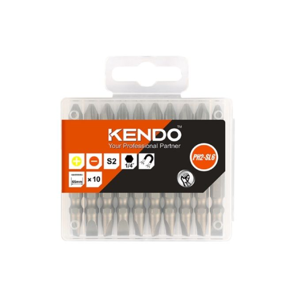 Mũi vít 2 đầu bằng thép S2 PH2-SL6 × 65mm (10 cái/ bộ) Kendo 25404732