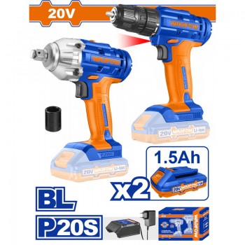 Bộ máy khoan và máy vặn bu lông dùng pin 20V Wadfow WCK2017 (2 Pin 2.0Ah, 1 Sạc)