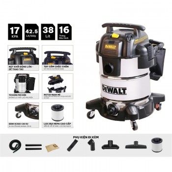 Máy hút bụi khô và ướt 1250W Dewalt DXV38SD (38 Lít)