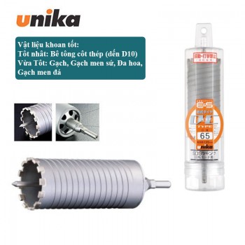 Mũi khoan rút lõi bê tông cốt thép 65x135mm Unika ES-D65ST (Chuôi trụ)
