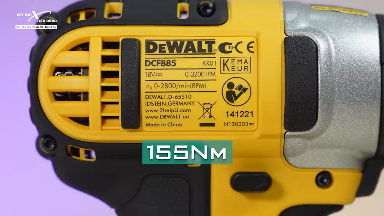 Máy vặn vít cầm tay Dewalt DCF885 có thông số kỹ thuật nổi bật với lực xoắn 155Nm