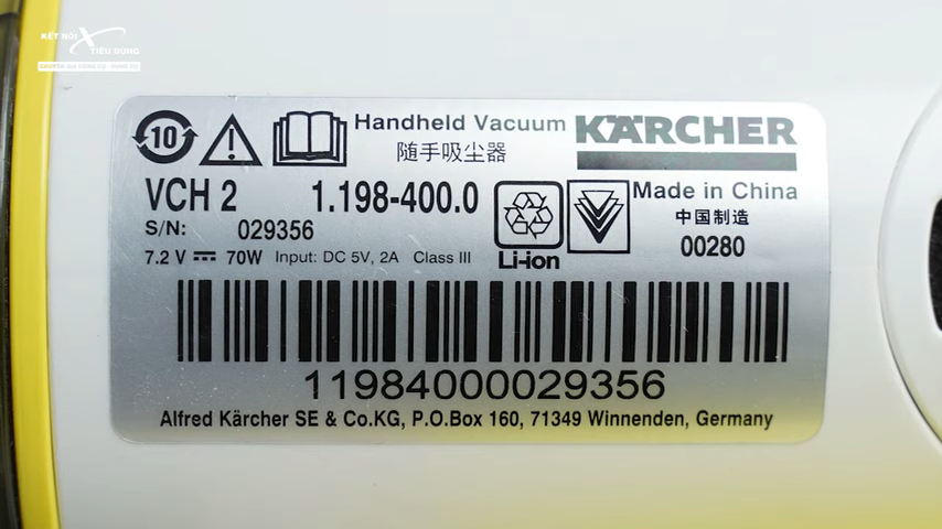Karcher VCH 2 c&oacute; c&ocirc;ng suất động cơ 70W đ&aacute;p ứng nhu cầu h&uacute;t bụi trong kh&ocirc;ng gian hẹp