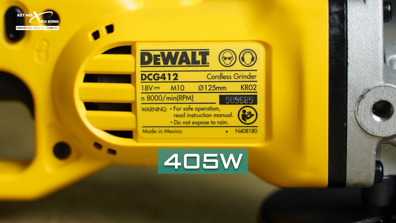 M&aacute;y m&agrave;i g&oacute;c sử dụng pin 18V với c&ocirc;ng suất động cơ 405W 