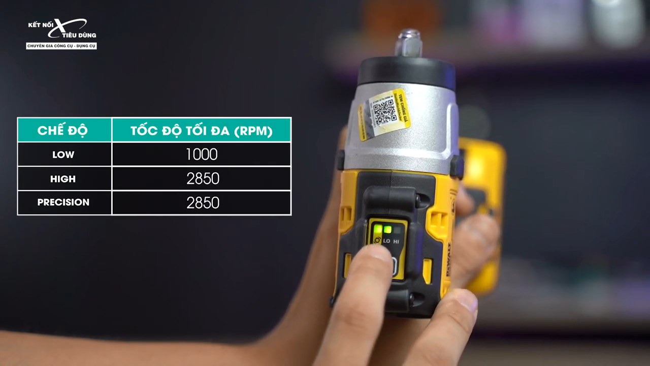 Dewalt DCF902 có trang bị chỉnh cấp điện tử với 3 chế độ: Precision, Low, High