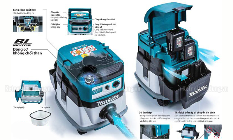 Máy hút bụi dùng Pin 36V Makita DVC865LZX2 (Chưa Pin & Sạc)