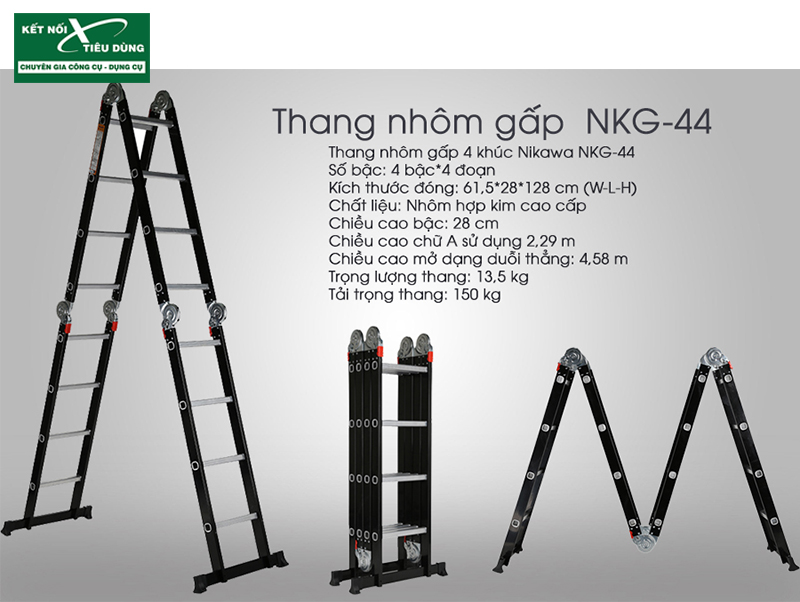 N&ecirc;n Mua Thang Nh&ocirc;m Loại N&agrave;o? Hướng Dẫn Chi Tiết 2020 - thang nh&ocirc;m gấp Nikawa NKG-44
