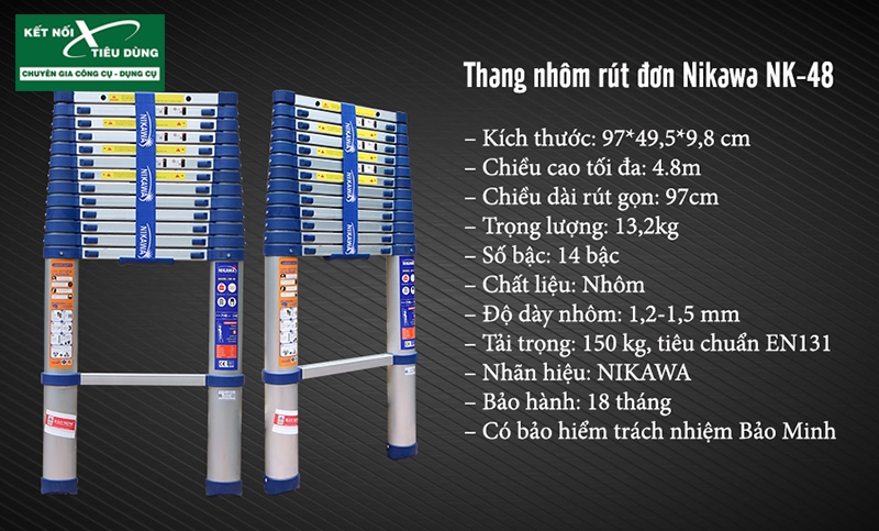 N&ecirc;n Mua Thang Nh&ocirc;m Loại N&agrave;o? Hướng Dẫn Chi Tiết 2020 - thang nh&ocirc;m r&uacute;t đơn Nikawa NK-48